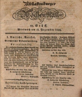 Aschaffenburger Wochenblatt (Aschaffenburger Zeitung) Mittwoch 13. Dezember 1826