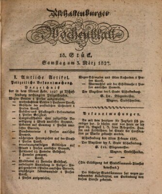 Aschaffenburger Wochenblatt (Aschaffenburger Zeitung) Samstag 3. März 1827