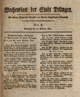 Wochenblatt der Stadt Dillingen Mittwoch 23. Februar 1820