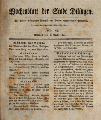 Wochenblatt der Stadt Dillingen Mittwoch 5. April 1820