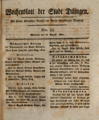 Wochenblatt der Stadt Dillingen Mittwoch 16. August 1820