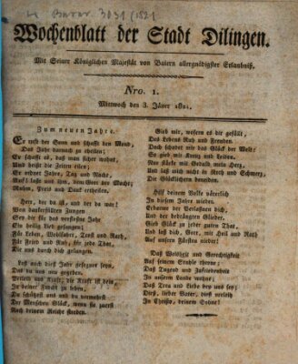 Wochenblatt der Stadt Dillingen Mittwoch 3. Januar 1821