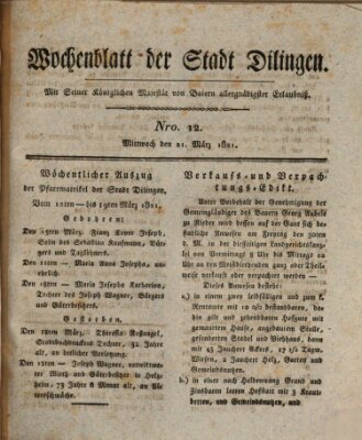Wochenblatt der Stadt Dillingen Mittwoch 21. März 1821