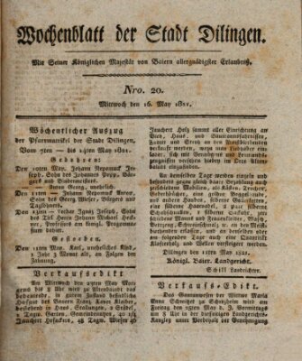 Wochenblatt der Stadt Dillingen Mittwoch 16. Mai 1821