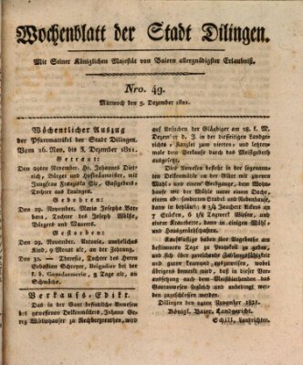 Wochenblatt der Stadt Dillingen Mittwoch 5. Dezember 1821