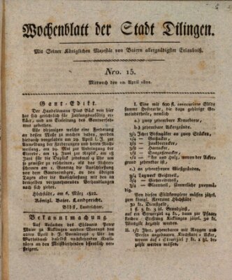 Wochenblatt der Stadt Dillingen Mittwoch 10. April 1822