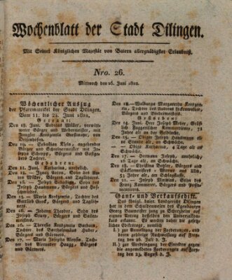 Wochenblatt der Stadt Dillingen Mittwoch 26. Juni 1822