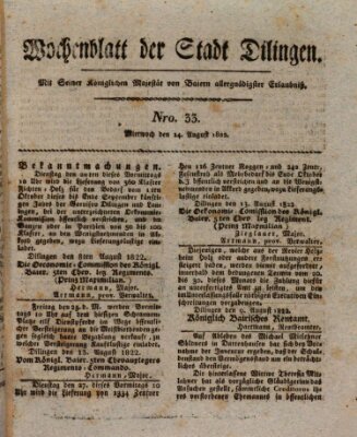 Wochenblatt der Stadt Dillingen Mittwoch 14. August 1822