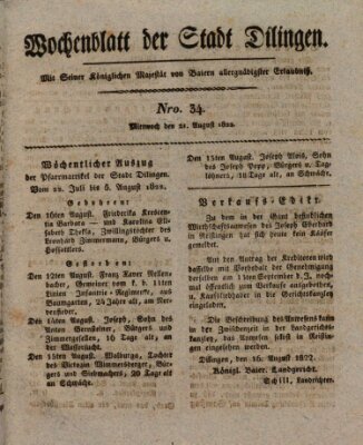Wochenblatt der Stadt Dillingen Mittwoch 21. August 1822