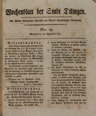 Wochenblatt der Stadt Dillingen Mittwoch 25. September 1822