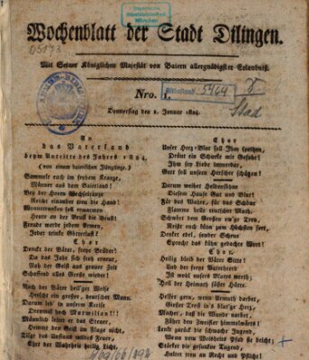 Wochenblatt der Stadt Dillingen Donnerstag 1. Januar 1824