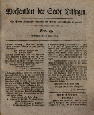 Wochenblatt der Stadt Dillingen Mittwoch 14. Juli 1824