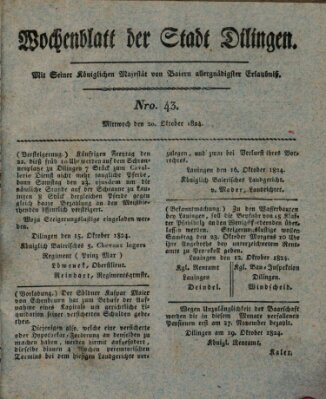 Wochenblatt der Stadt Dillingen Mittwoch 20. Oktober 1824