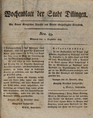 Wochenblatt der Stadt Dillingen Mittwoch 1. Dezember 1824