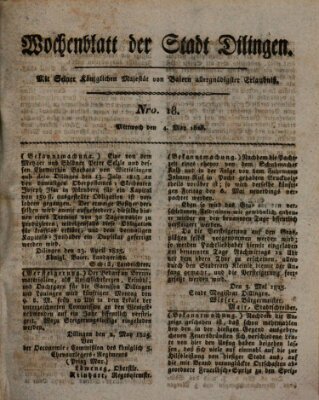Wochenblatt der Stadt Dillingen Mittwoch 4. Mai 1825