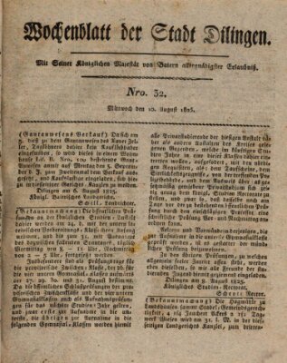 Wochenblatt der Stadt Dillingen Mittwoch 10. August 1825