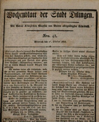 Wochenblatt der Stadt Dillingen Mittwoch 26. Oktober 1825