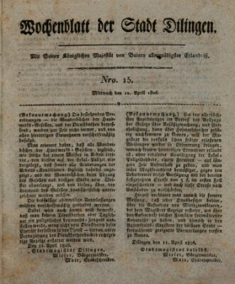Wochenblatt der Stadt Dillingen Mittwoch 12. April 1826