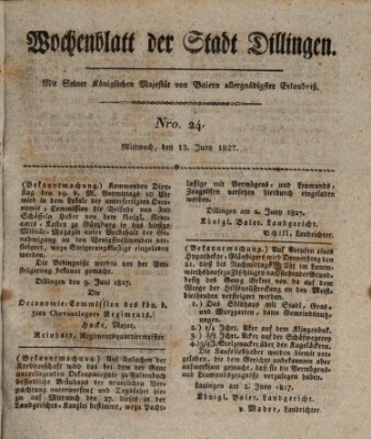 Wochenblatt der Stadt Dillingen Mittwoch 13. Juni 1827