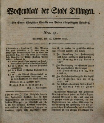 Wochenblatt der Stadt Dillingen Mittwoch 10. Oktober 1827