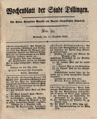 Wochenblatt der Stadt Dillingen Mittwoch 17. Dezember 1828