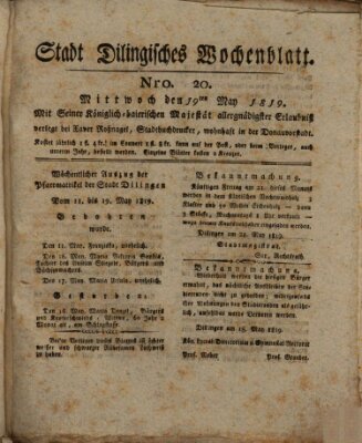 Wochenblatt der Stadt Dillingen Mittwoch 19. Mai 1819