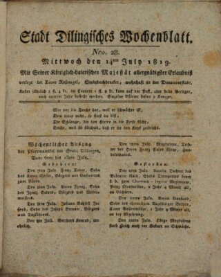Wochenblatt der Stadt Dillingen Mittwoch 14. Juli 1819