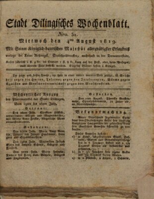 Wochenblatt der Stadt Dillingen Mittwoch 4. August 1819