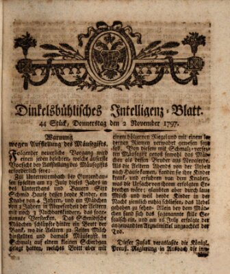 Dinkelsbühlisches Intelligenz-Blatt Donnerstag 2. November 1797