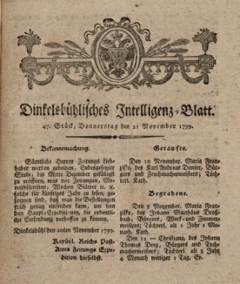 Dinkelsbühlisches Intelligenz-Blatt Donnerstag 21. November 1799