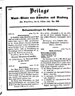 Königlich Bayerisches Kreis-Amtsblatt von Schwaben und Neuburg Dienstag 31. Oktober 1854