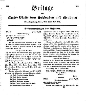 Königlich Bayerisches Kreis-Amtsblatt von Schwaben und Neuburg Freitag 4. April 1856