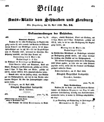 Königlich Bayerisches Kreis-Amtsblatt von Schwaben und Neuburg Freitag 25. April 1856