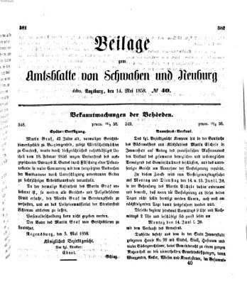 Königlich Bayerisches Kreis-Amtsblatt von Schwaben und Neuburg Freitag 14. Mai 1858