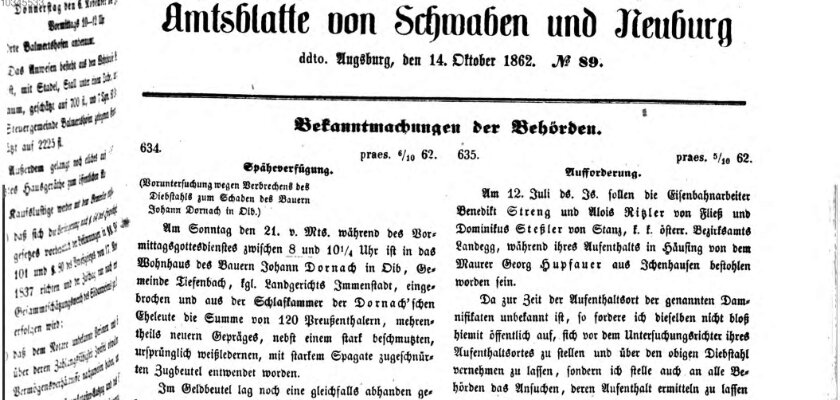 Königlich Bayerisches Kreis-Amtsblatt von Schwaben und Neuburg Dienstag 14. Oktober 1862