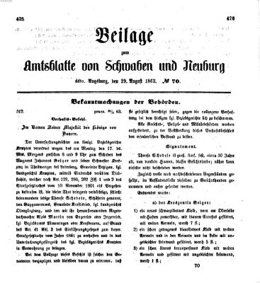Königlich Bayerisches Kreis-Amtsblatt von Schwaben und Neuburg Samstag 29. August 1863