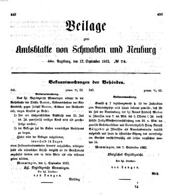 Königlich Bayerisches Kreis-Amtsblatt von Schwaben und Neuburg Samstag 12. September 1863