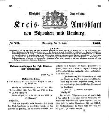 Königlich Bayerisches Kreis-Amtsblatt von Schwaben und Neuburg Samstag 1. April 1865