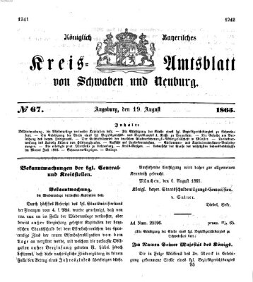 Königlich Bayerisches Kreis-Amtsblatt von Schwaben und Neuburg Samstag 19. August 1865