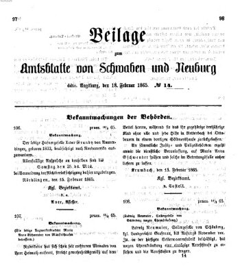 Königlich Bayerisches Kreis-Amtsblatt von Schwaben und Neuburg Samstag 18. Februar 1865