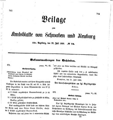 Königlich Bayerisches Kreis-Amtsblatt von Schwaben und Neuburg Samstag 28. Juli 1866