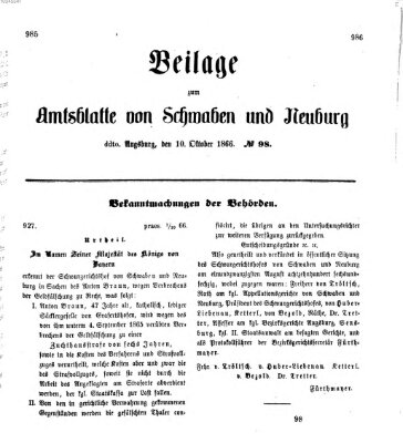 Königlich Bayerisches Kreis-Amtsblatt von Schwaben und Neuburg Mittwoch 10. Oktober 1866