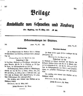 Königlich Bayerisches Kreis-Amtsblatt von Schwaben und Neuburg Mittwoch 27. März 1867