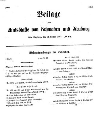 Königlich Bayerisches Kreis-Amtsblatt von Schwaben und Neuburg Samstag 12. Oktober 1867