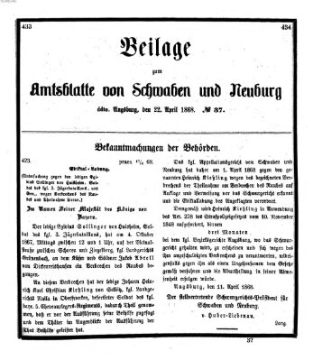 Königlich Bayerisches Kreis-Amtsblatt von Schwaben und Neuburg Mittwoch 22. April 1868
