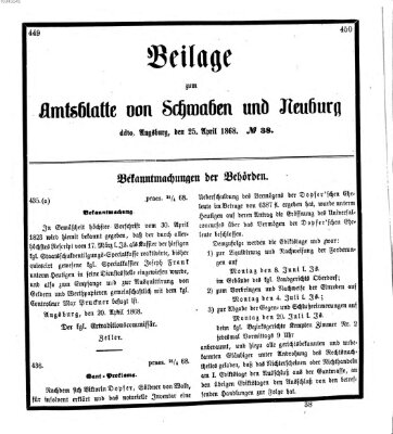 Königlich Bayerisches Kreis-Amtsblatt von Schwaben und Neuburg Samstag 25. April 1868