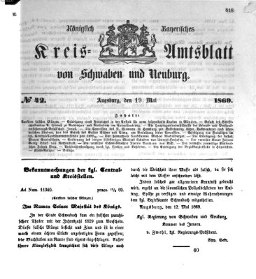 Königlich Bayerisches Kreis-Amtsblatt von Schwaben und Neuburg Mittwoch 19. Mai 1869