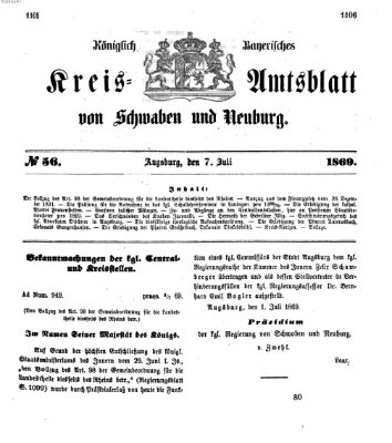 Königlich Bayerisches Kreis-Amtsblatt von Schwaben und Neuburg Mittwoch 7. Juli 1869