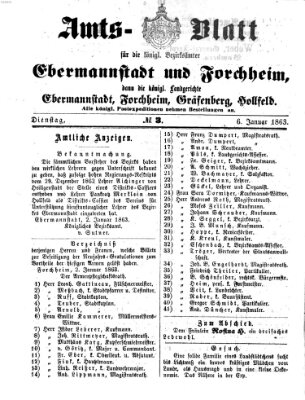 Amtsblatt für die Königlichen Bezirksämter Forchheim und Ebermannstadt sowie für die Königliche Stadt Forchheim Dienstag 6. Januar 1863