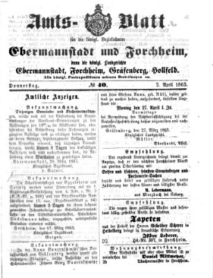 Amtsblatt für die Königlichen Bezirksämter Forchheim und Ebermannstadt sowie für die Königliche Stadt Forchheim Donnerstag 2. April 1863